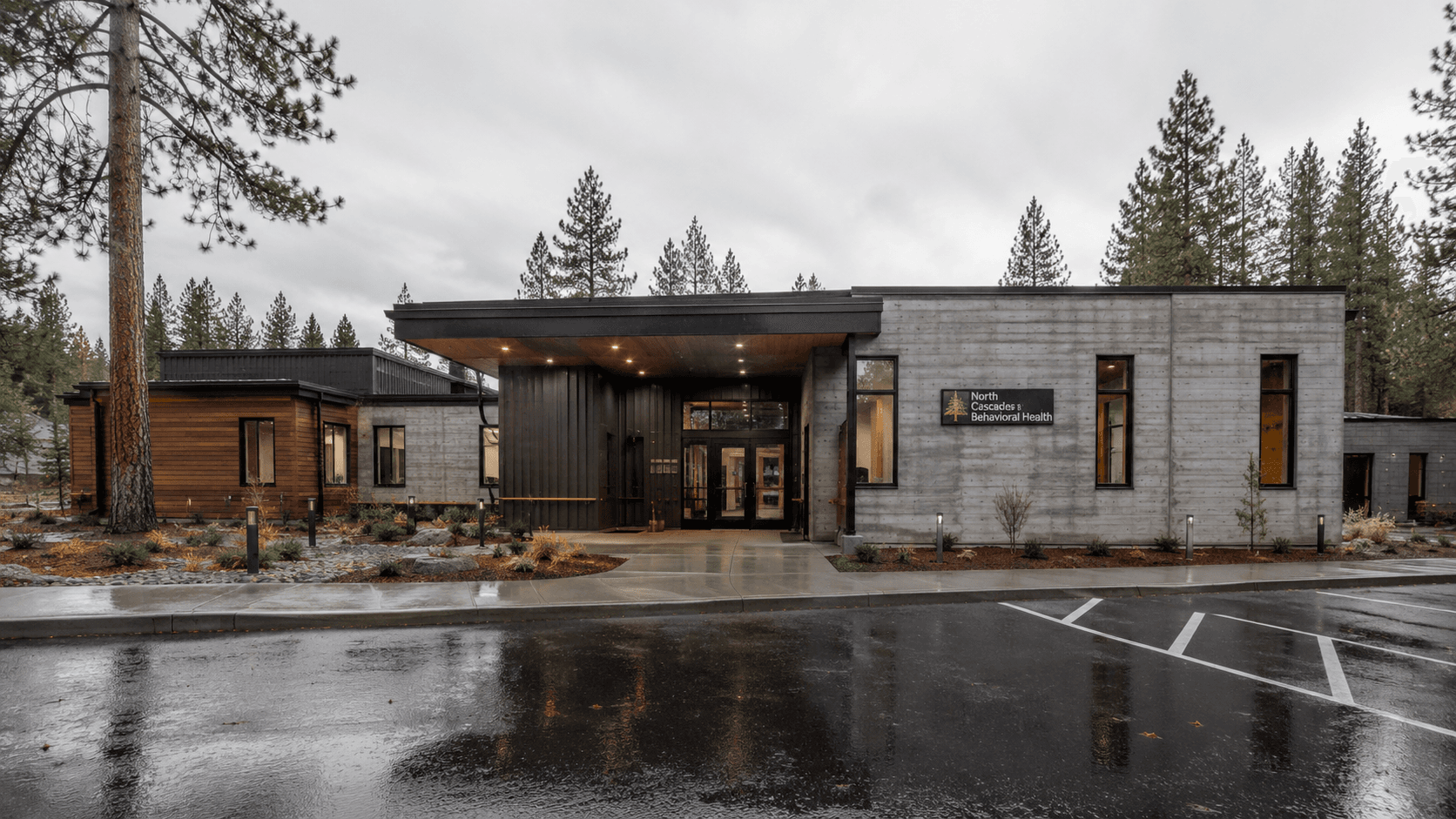 Modern behavioral healthcare facility in the Oregon mountains